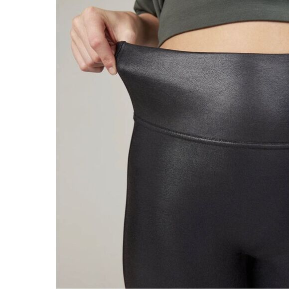 SPANX Black Shimmer Faux Leather Leggings - Picture 5 of 10